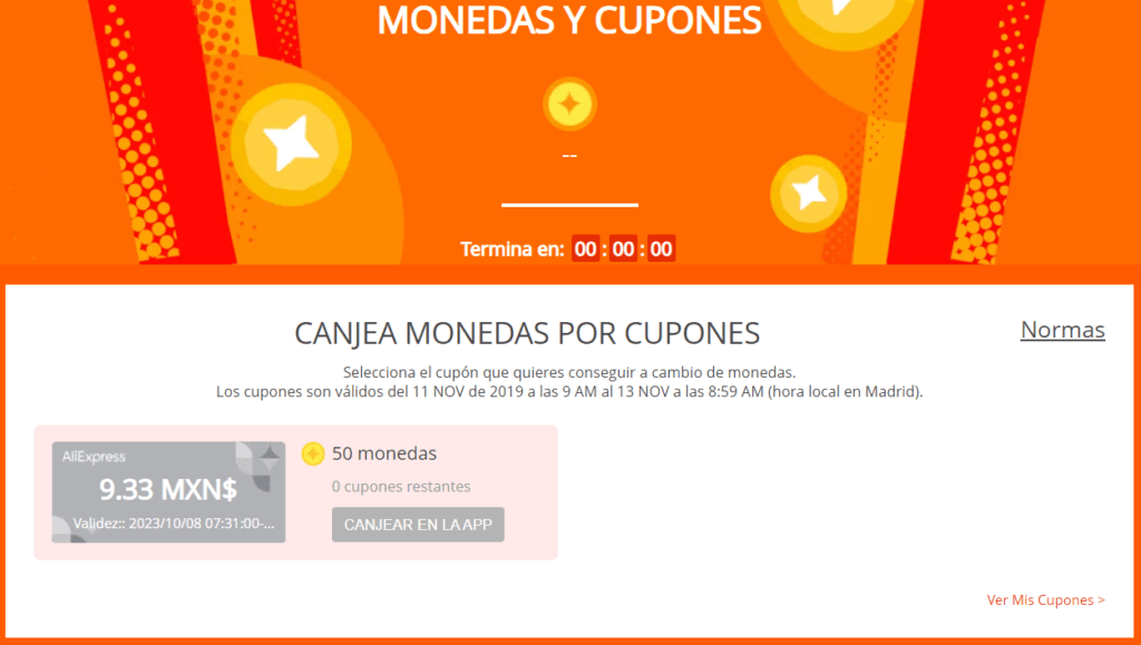 monedas por cupones aliexpress